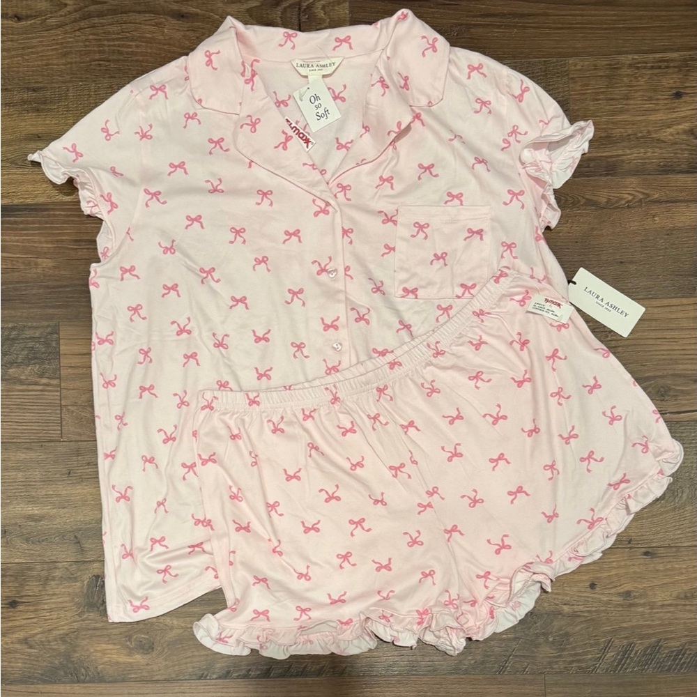 Laura Ashley Pink Bow Print Pajama Set